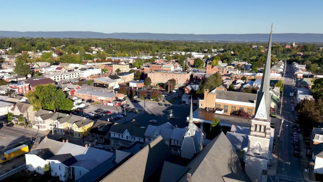 Shippensburg Pennsylvania aerial over church and city