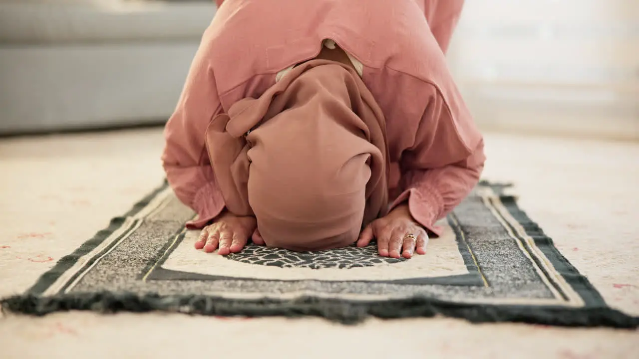 Muslim bow or woman in prayer for Allah