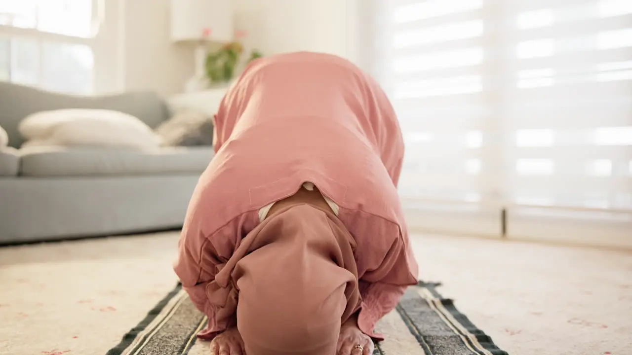 Islamic bow or woman in prayer for Allah