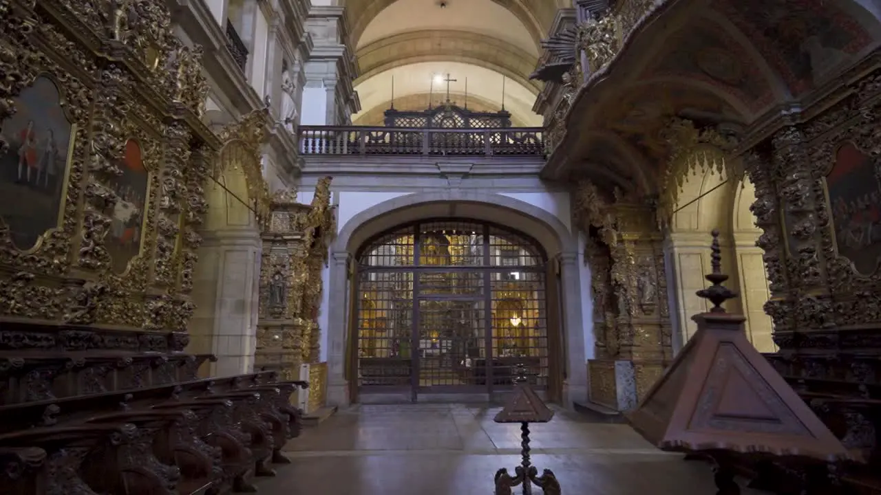 An inside view of a Portuguese monastery called 'Santa Mafalda de Arouca Monastery' containing a museum of sacred art within located in Arouca