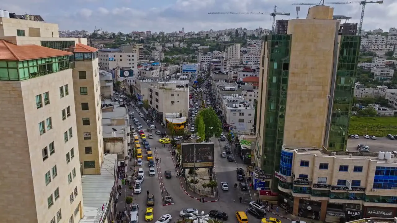 Streets And Roads In The City Of Hebron In Palestine aerial drone shot