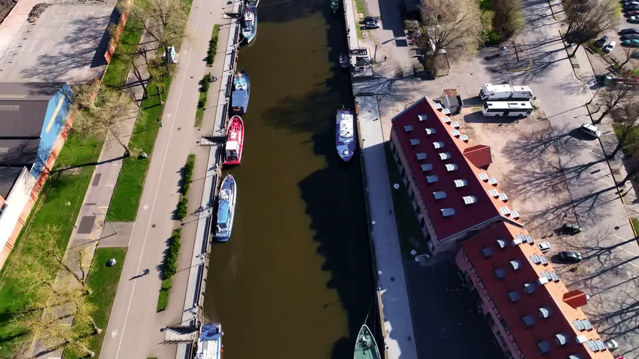 Aerial view In the center of the city of Klaipda the Dane River flows