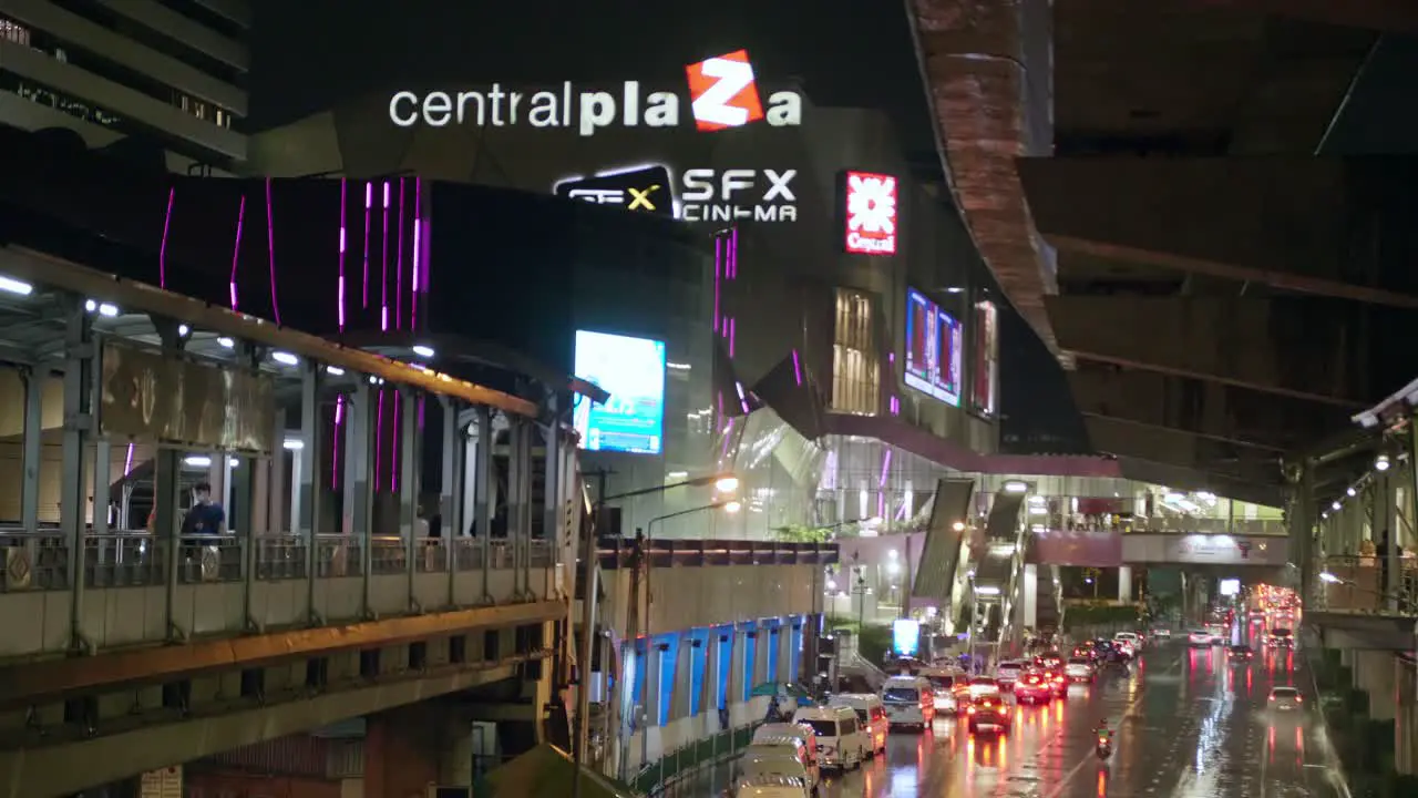 Skywalk connecting the sky train station on the main road in Lat Phrao area Bangkok Thailand