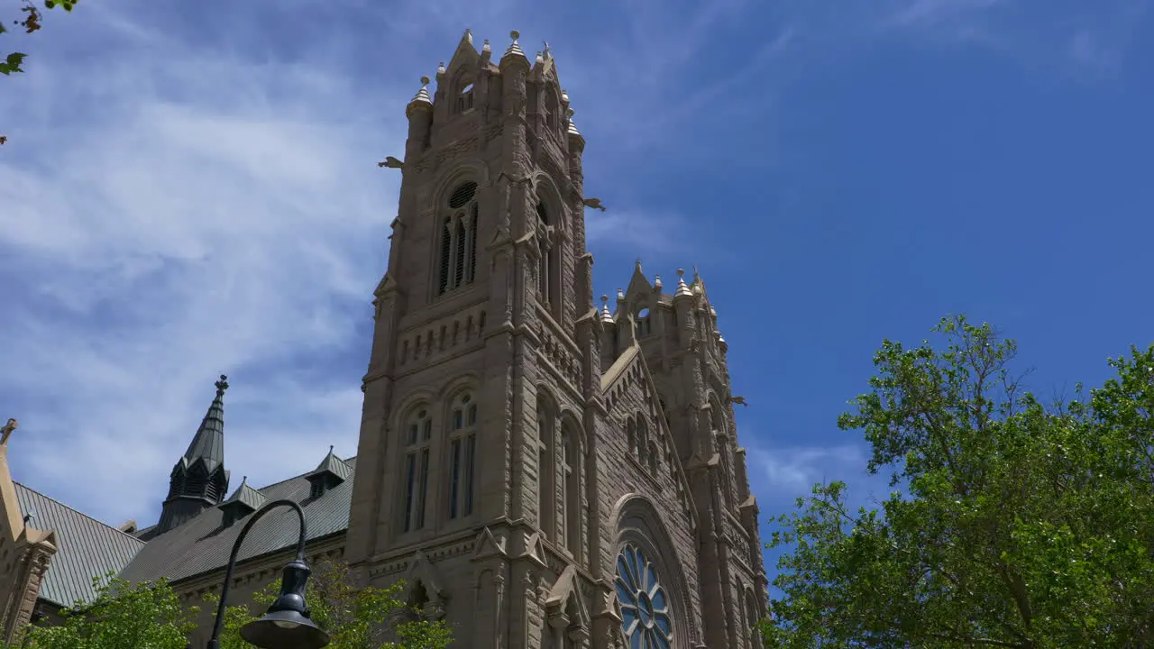 Wonderful time-lapse on a summer day of the famous Cathedral of the Madeleine in Salt Lake City Utah