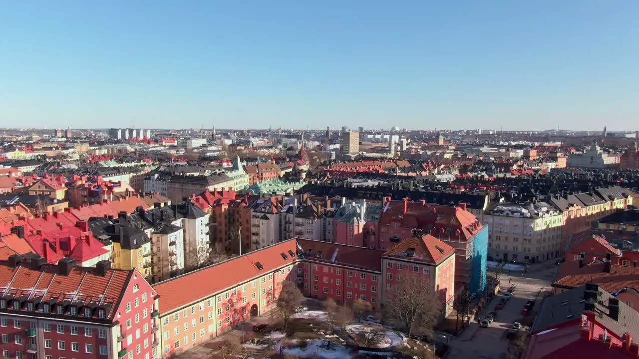 Colourful apartment buildings in Vasastaden district during winter