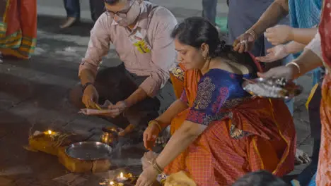 Close Up Of People Celebrating Hindu Festival Of Holi With Bonfire In Mumbai India 3