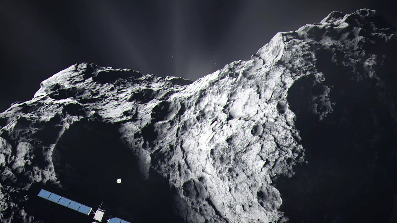 Medium Shot of Comet 67P as the Rosetta Spacecraft Approaches and the Philae Lander Separates