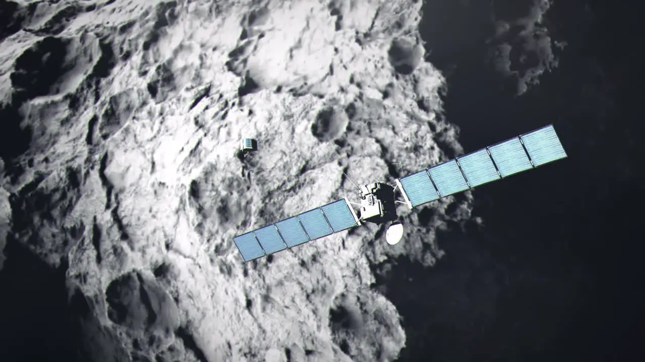 Close Shot of Comet 67P as the Rosetta Spacecraft Approaches and the Philae Lander Separates