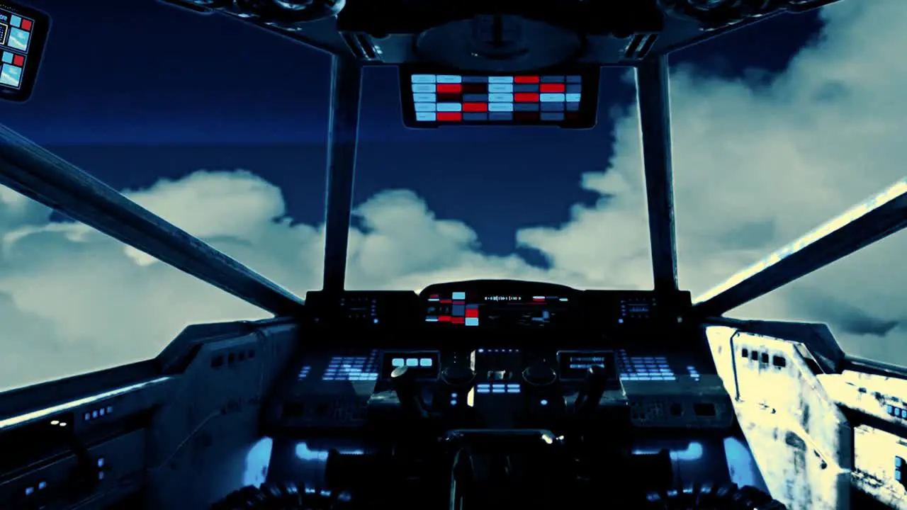 view of the clouds from the cocpite of a spaceship leaving the earth's field