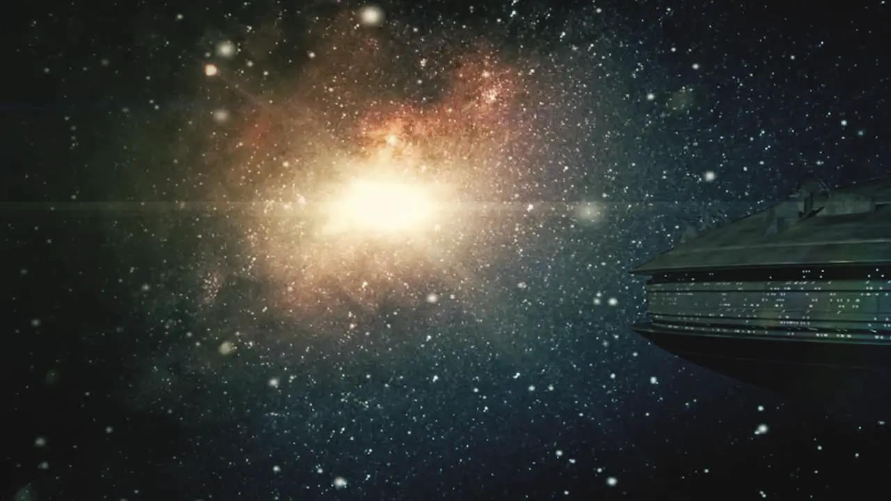 passage of a space mothership in space with the galaxy in the background