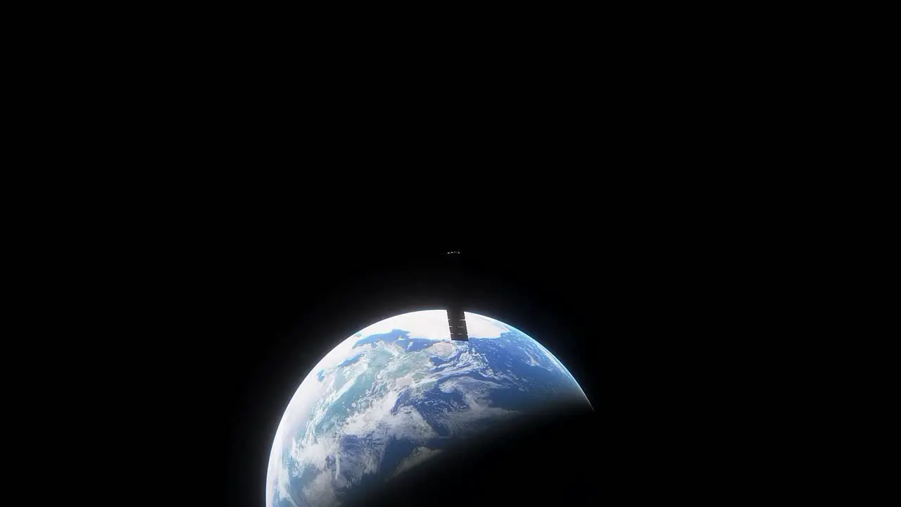 Tilting shot of SpaceX Starlink moving true outer space to the dark side of Earth out of observation view