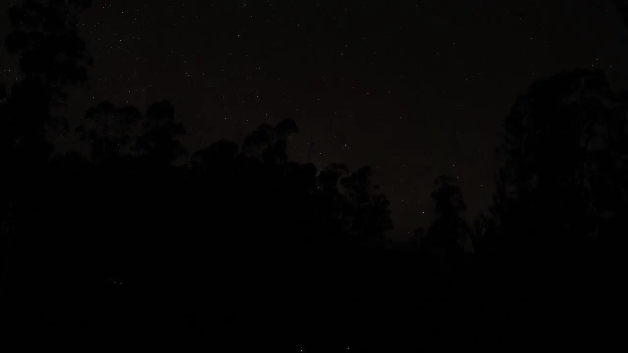 A stationary timelapse footage of a country home in a rural community going lights out while the stars show up in the sky