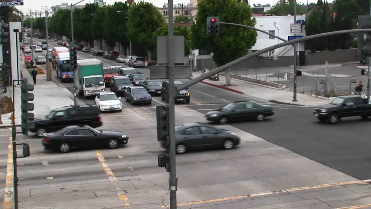 Traffic drives through a intersection