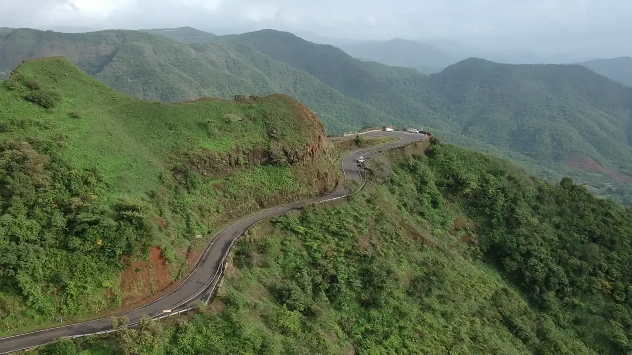 Aerial footage of Gaganbawda Ghat in Kolhapur India \ Western Ghats Road Nature Travel