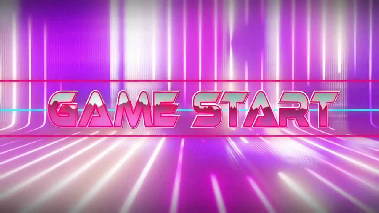 Animation of game start text over neon lines on black background