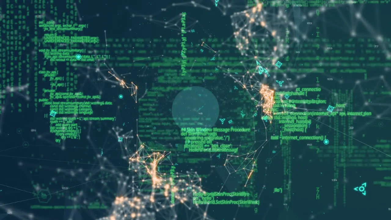 Animation of icons and data processing over network of connections