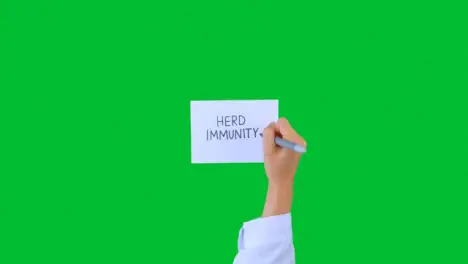 Doctor Writing Herd Immunity on Paper with Green Screen