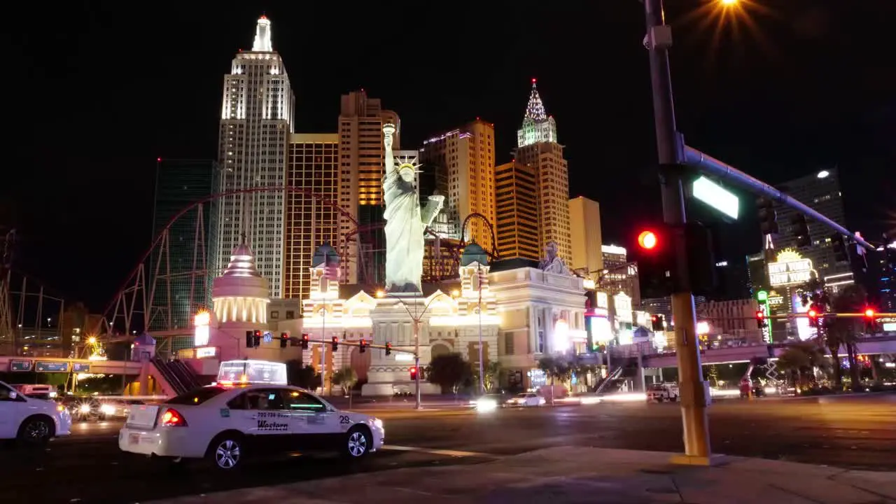 Timelapse of the Statue of Liberty at night in Las Vegas Nevada USA