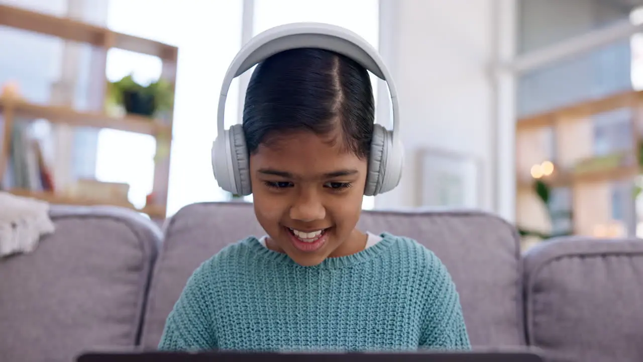 Girl kid and laptop headphones