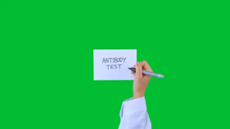 Doctor Writing Antibody Test on Paper with Green Screen