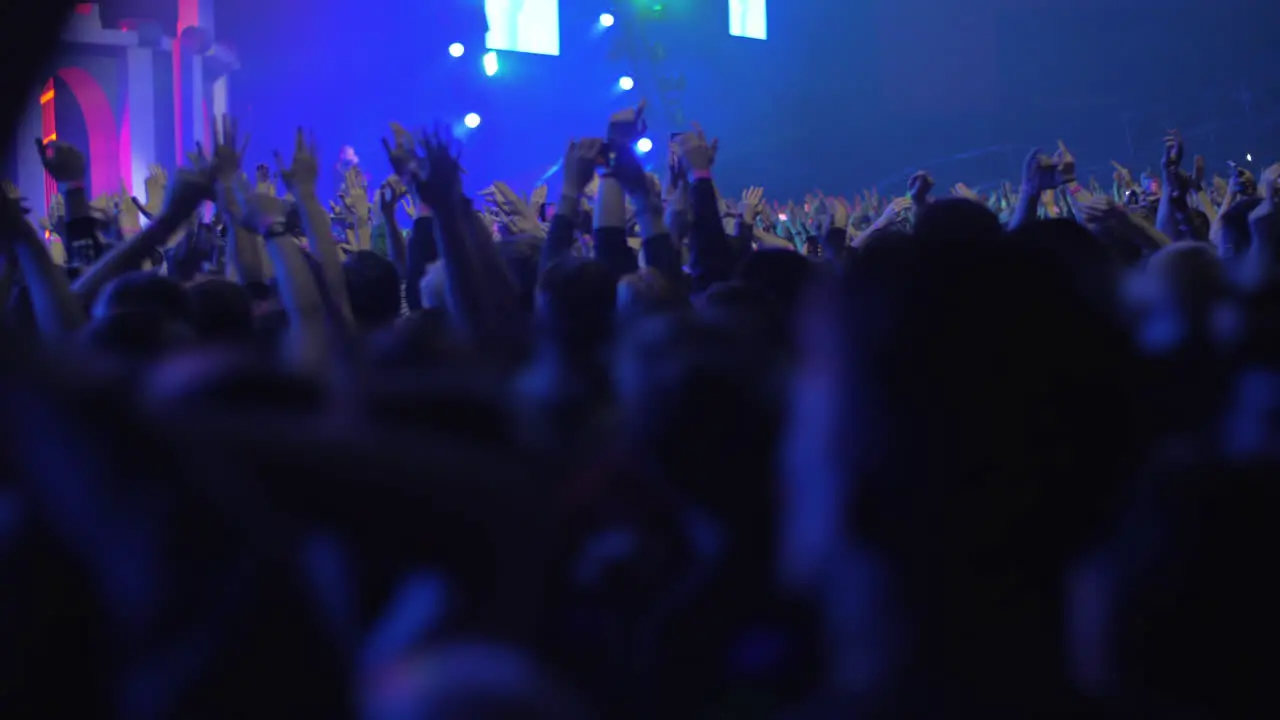 Happy and excited audience dancing at the concert