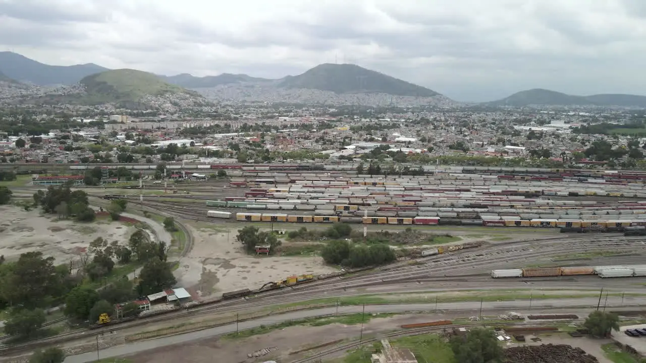 Aerial view of freight cars in mexico city station