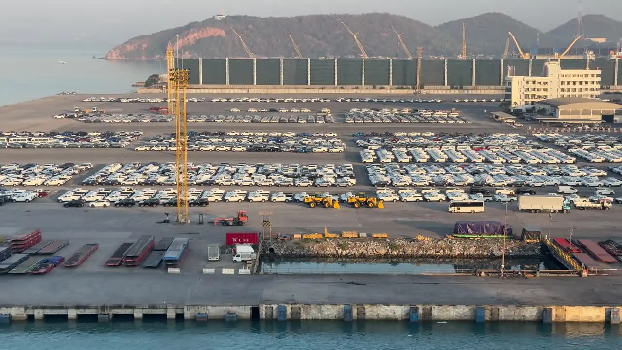 Scene of the cars parked neatly at the Laem Chabang Port the main deep sea port of Thailand offers universal services to exchange goods worldwide