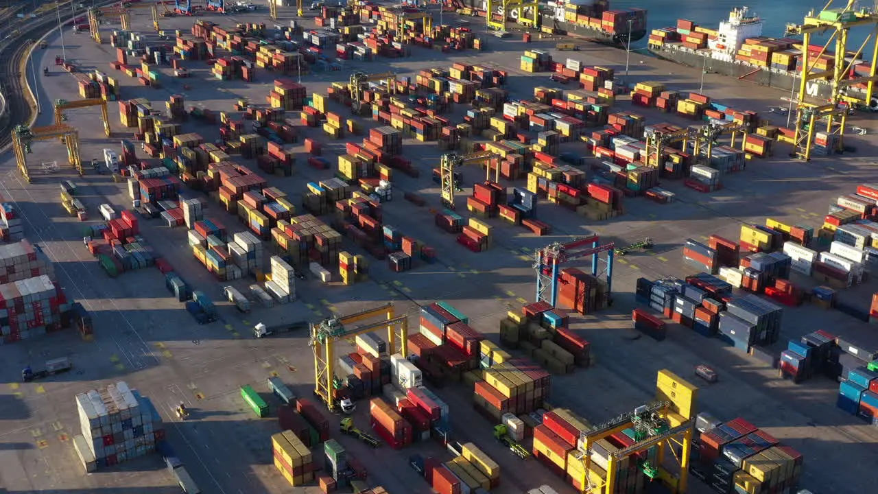 Activity on the loading dock Port of Valencia trucks and containers docking work