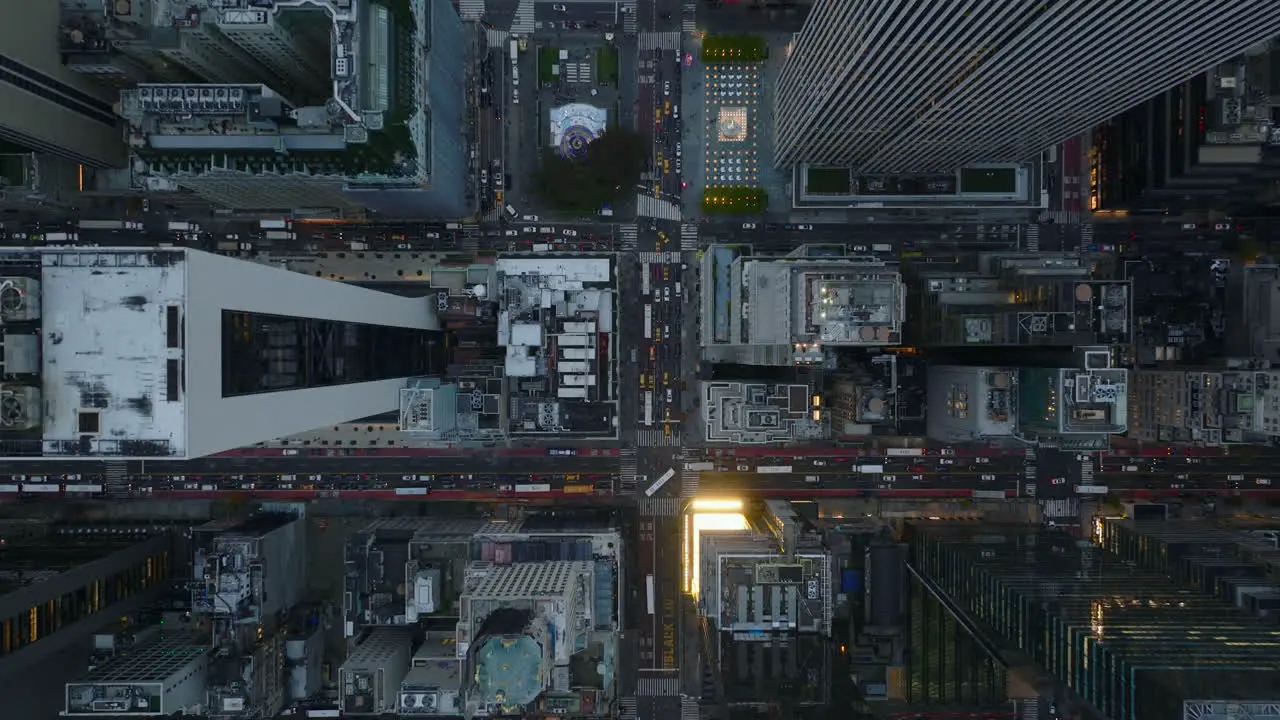 Vista Aérea De Pájaros Arriba Hacia Abajo Vista Panorámica Del Atasco De Tráfico En La Avenida Y Las Calles Circundantes En El Centro Manhattan Ciudad De Nueva York Estados Unidos