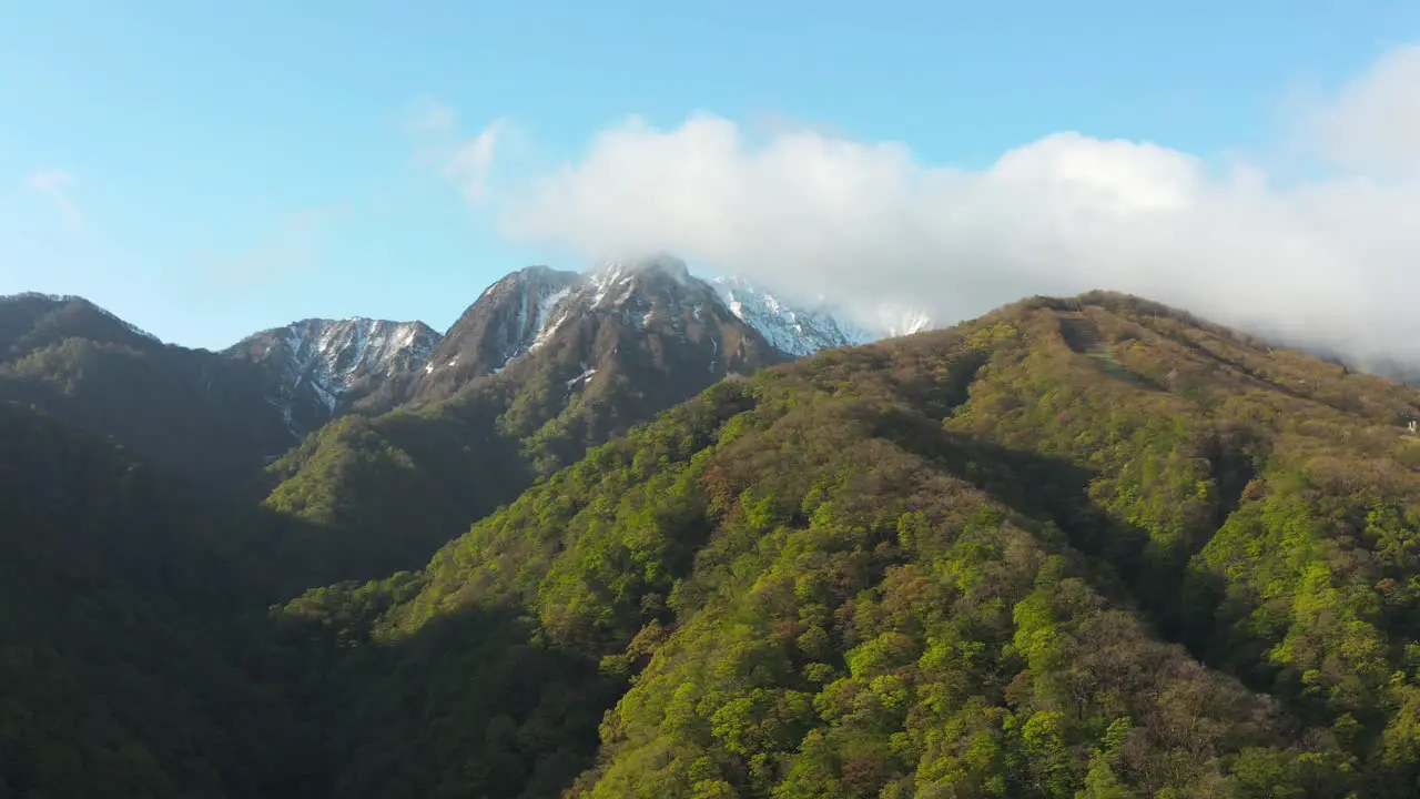 Mt Daisen and Forests of Tottori Tilt Reveal Establishing Shot Japan