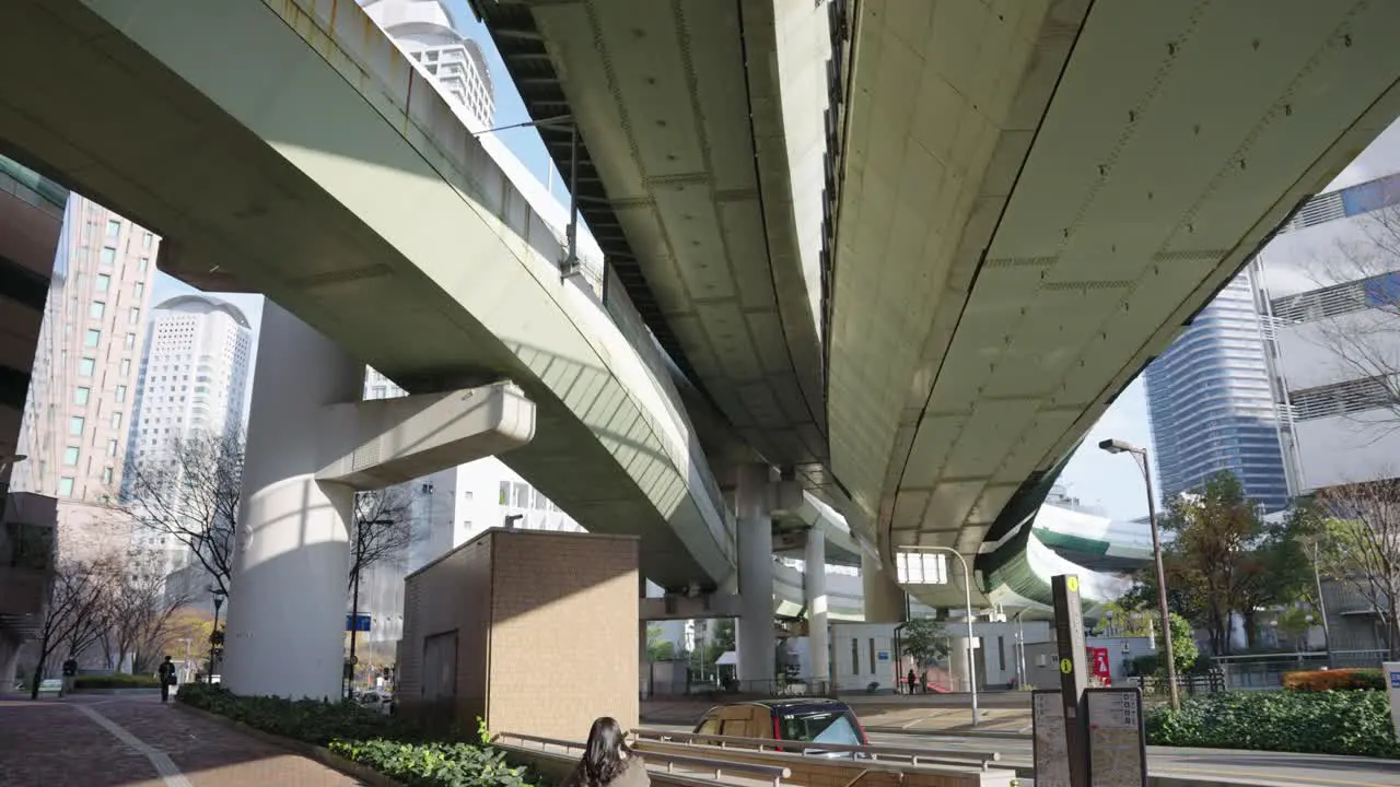 Multiple Japanese Overpass Highways Running Through Urban Area of City