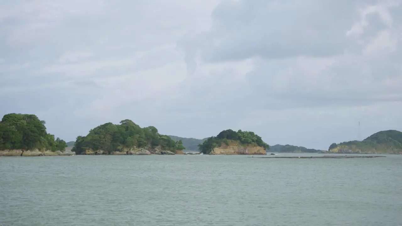 Toba Bay Island on Overcast Day in Mie Prefecture Panning over Seaside