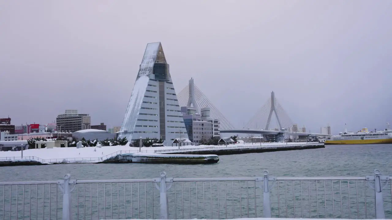 Aomori City Port Northern Coast of Japan in Winter Snowy Scene