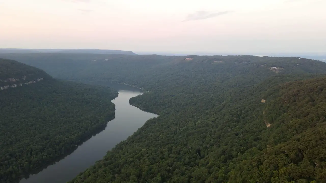 Aerial view of the Tennessee River near Chattanooga and the surrounding wilderness