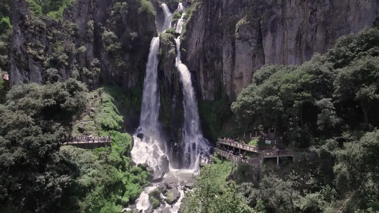 Touristic Waterfall attraction Aerial Drone View of Nature's Splendor in Puebla Mexico