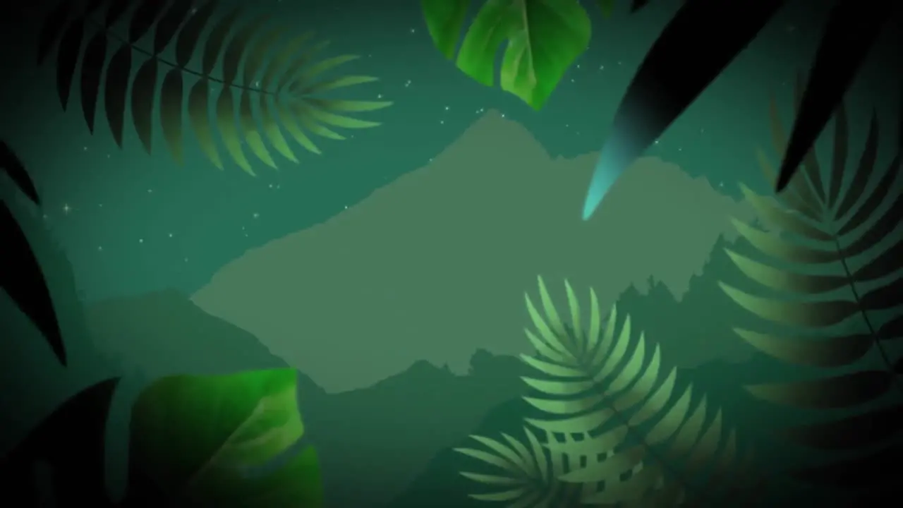 Animation of water droplets over green leaves framing green background