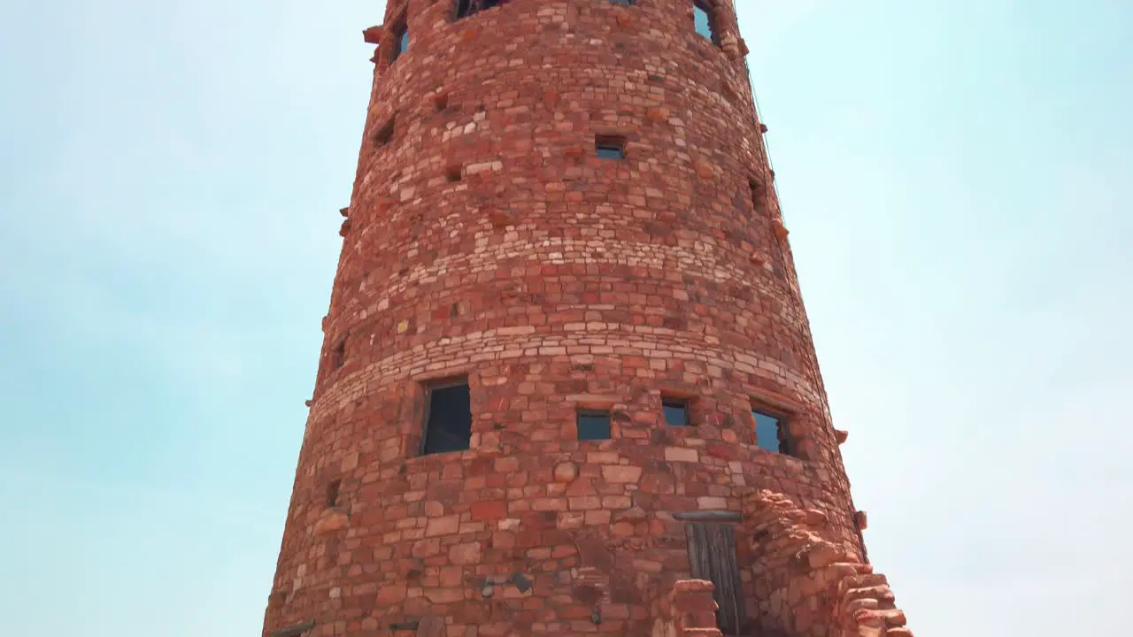 Tilting up shot of the Desert View watchtower in Grand Canyon National Park