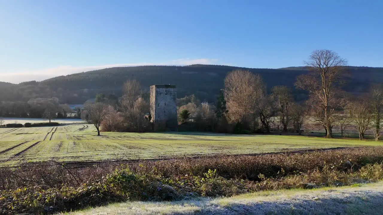 Historic Castle at Kilsheelan Tipperary Ireland on a bitterly cold frosty morning in winter