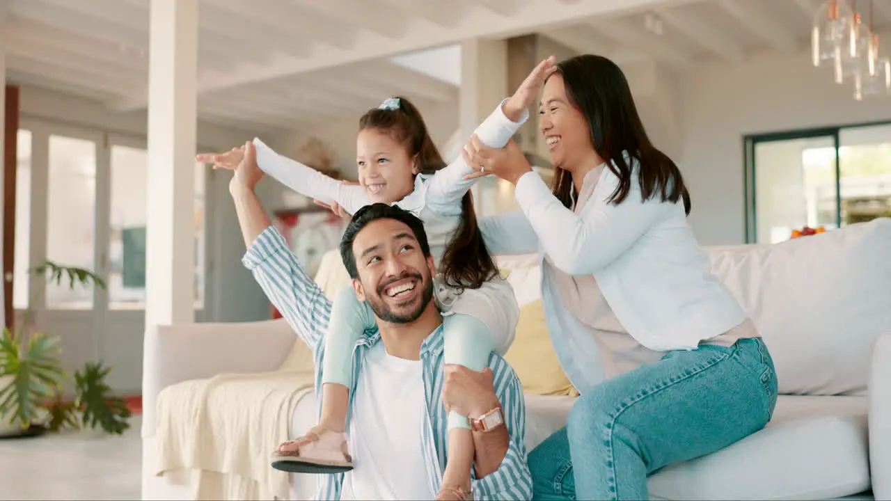 Girl father and plane in family home