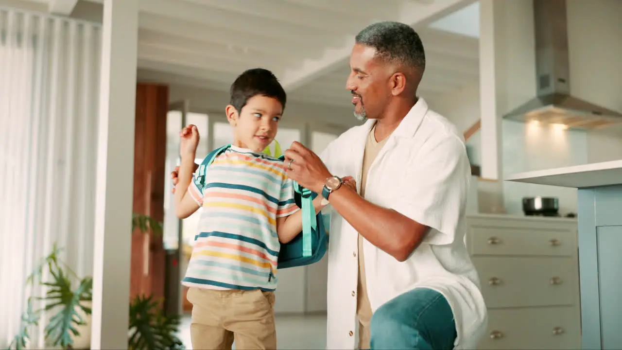 Backpack father or child in home ready for first