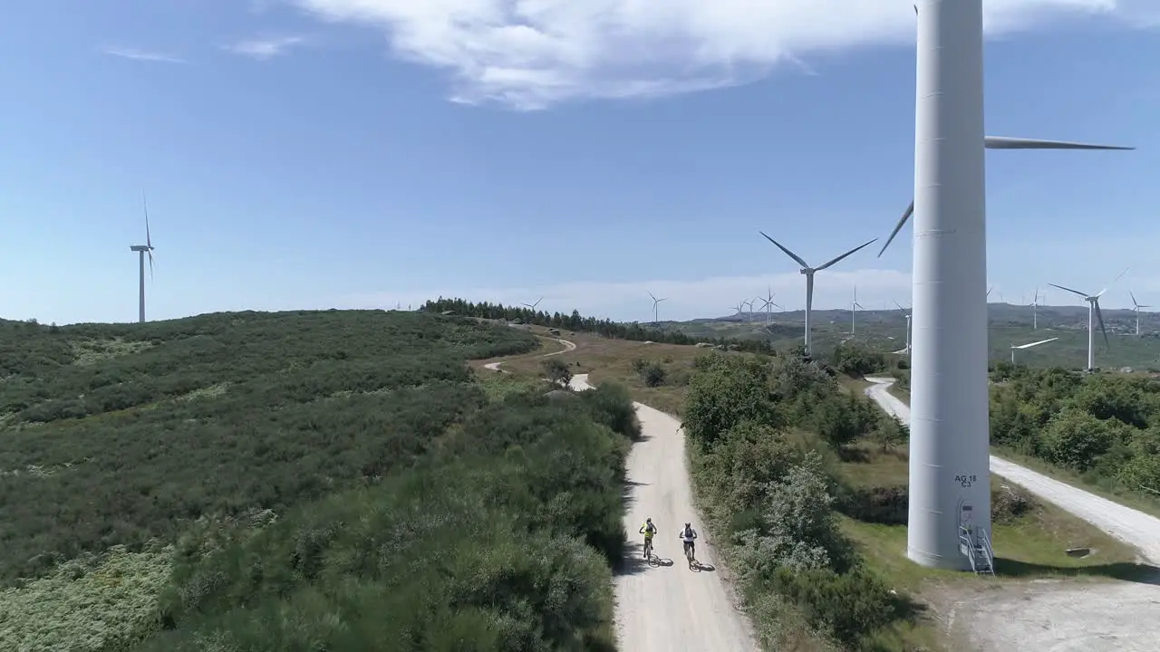 two cyclists on the road with Windmills