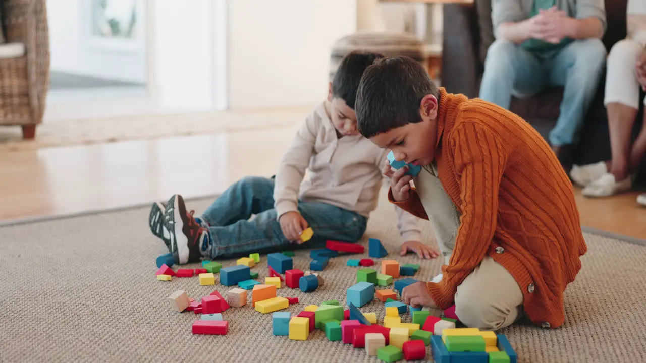 Children toys and playing together in a family