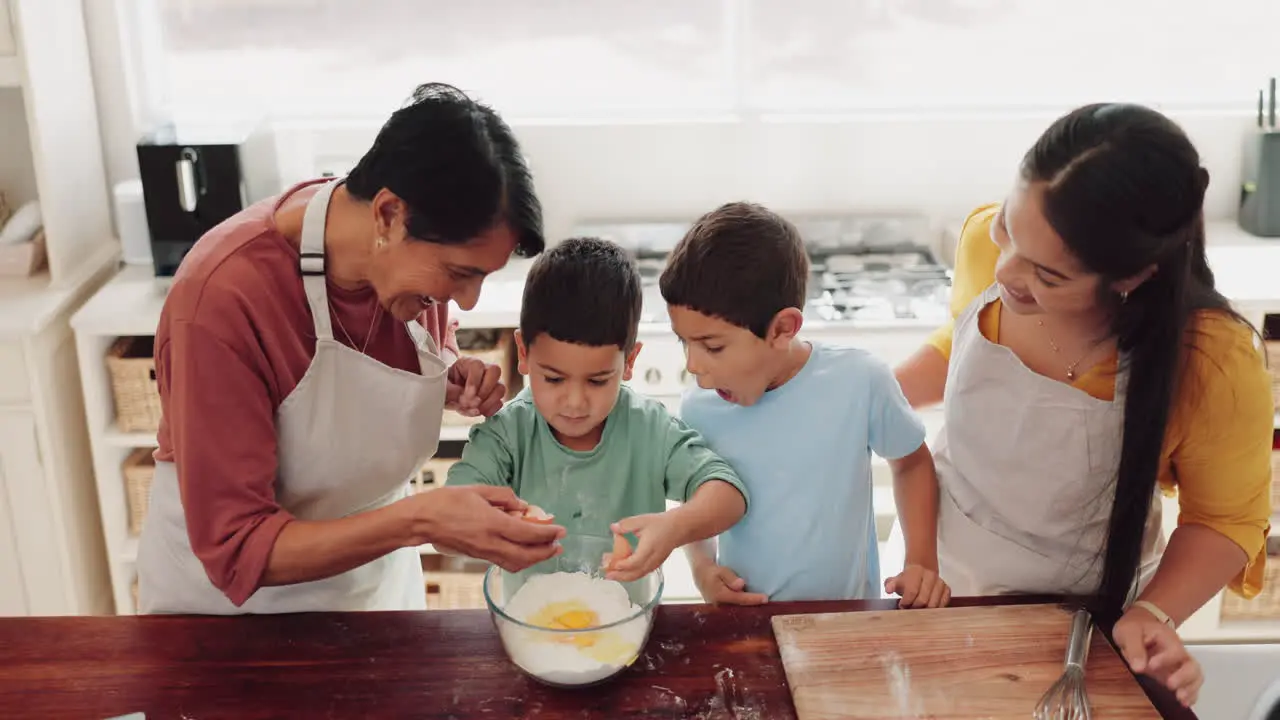 Grandma eggs or children baking with mom