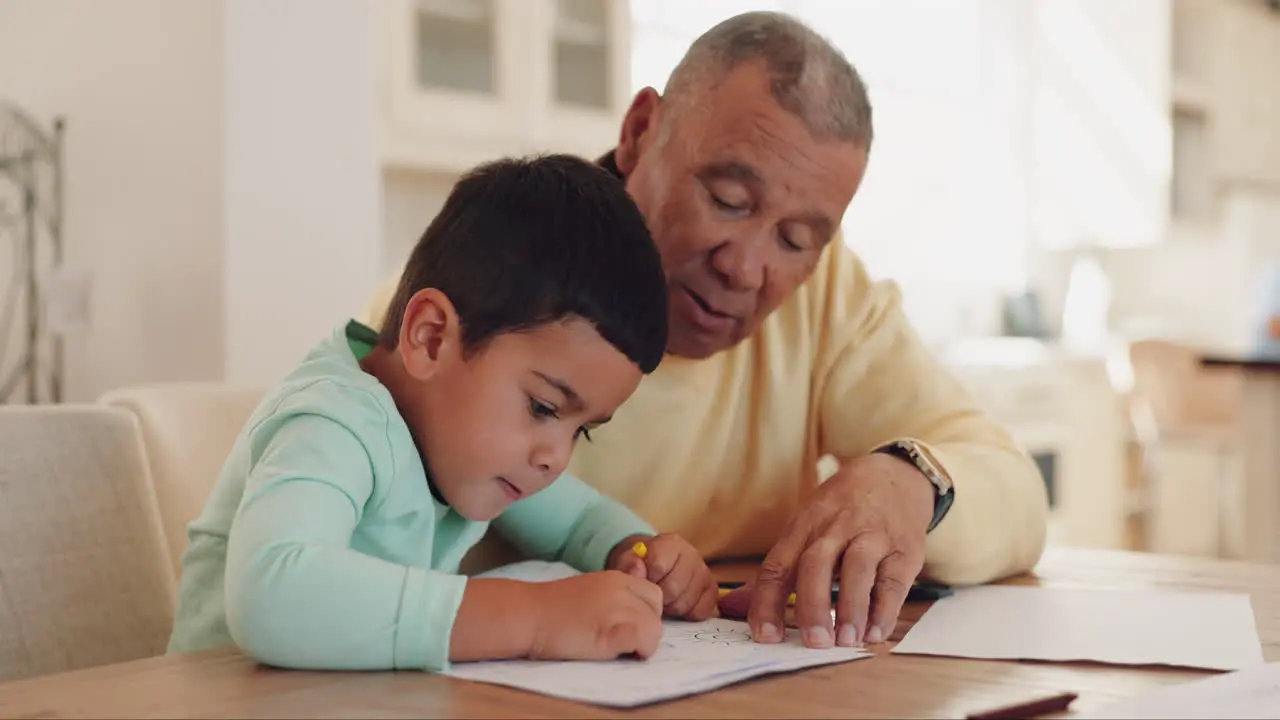 Grandfather education or child drawing in books