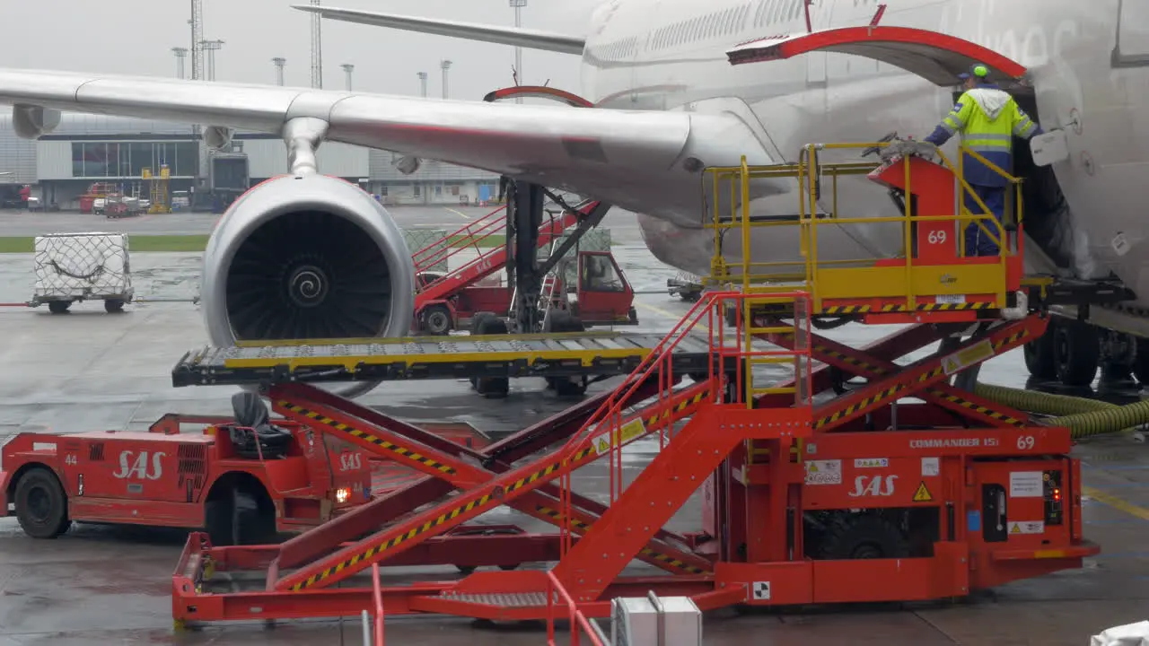 Cargo loading into the airplane luggage hold