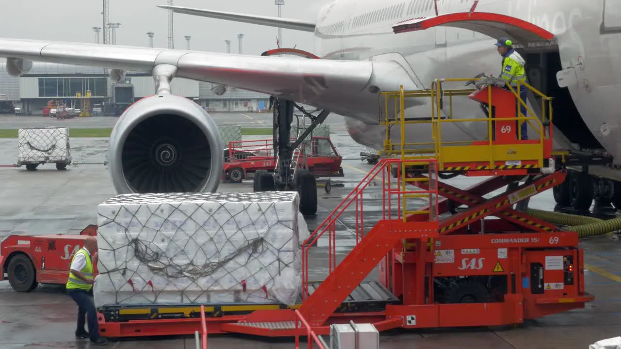 Loading cargo into plane baggage hold