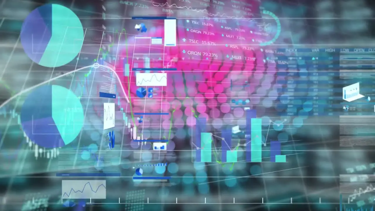 Animation of financial data processing with digital screens