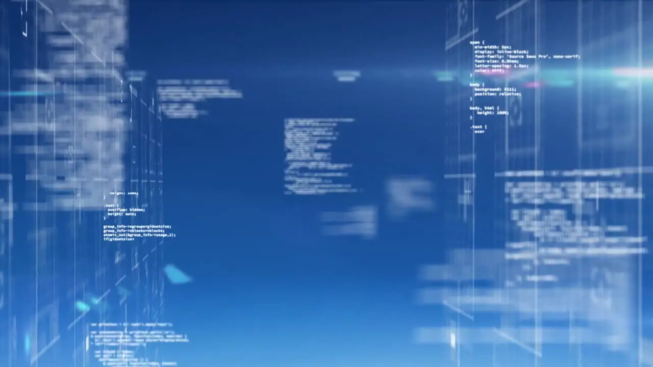 Animation of data processing and digital screen on blue background