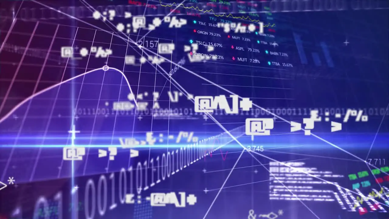 Animation of financial data processing on digital screen