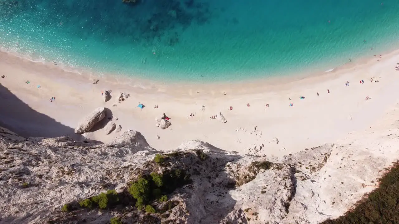 White Cliffs and Porto Katsiki Beach at Lefkada Island Greece Overhead Shot